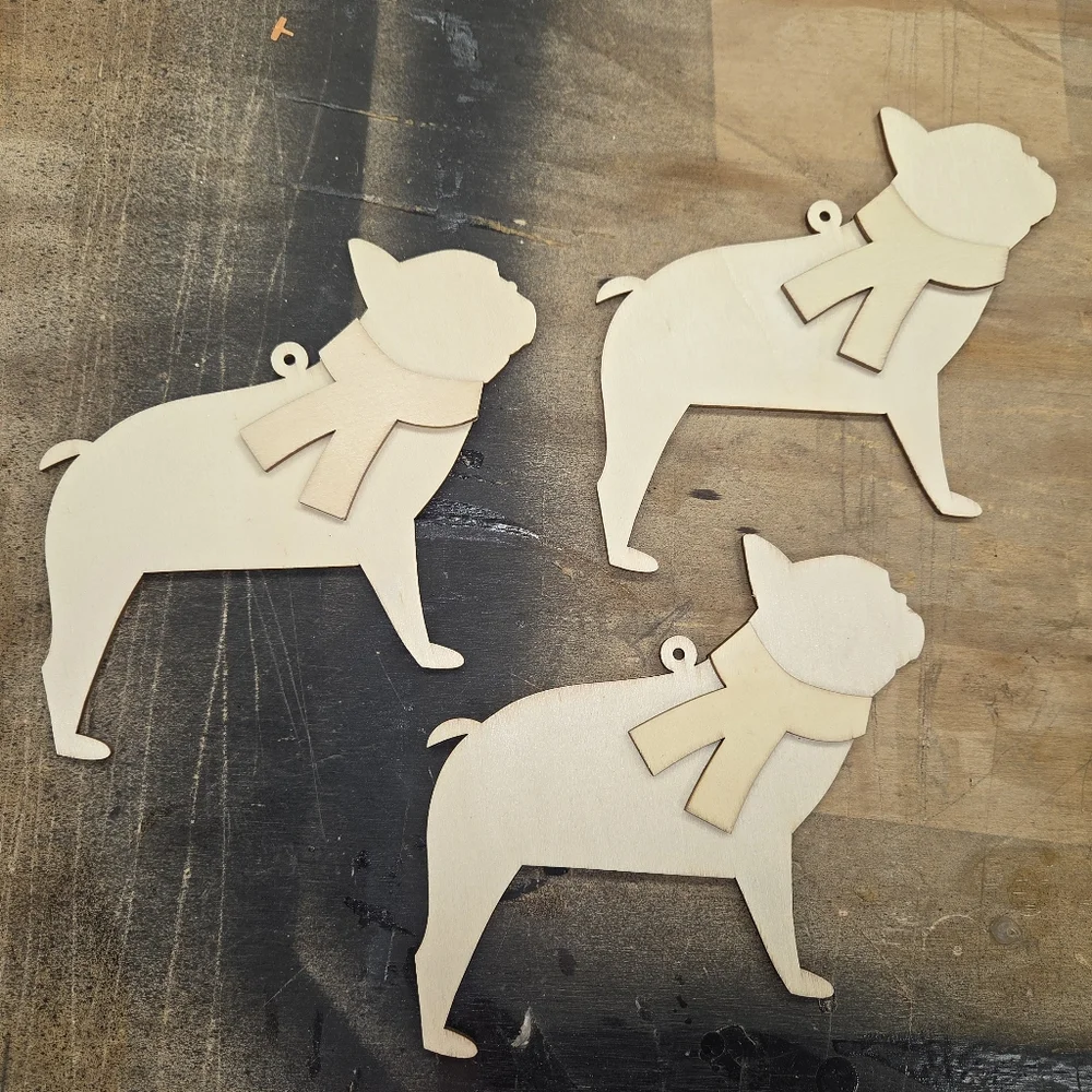 10pc French bulldog puppy dog DIY wood cut outs for DIY crafting ornaments tags